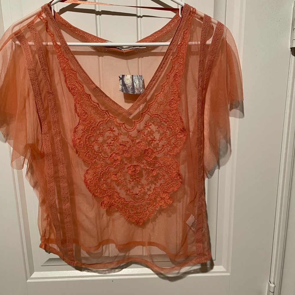 Kimchi Blue sheer orange bohemian blouse